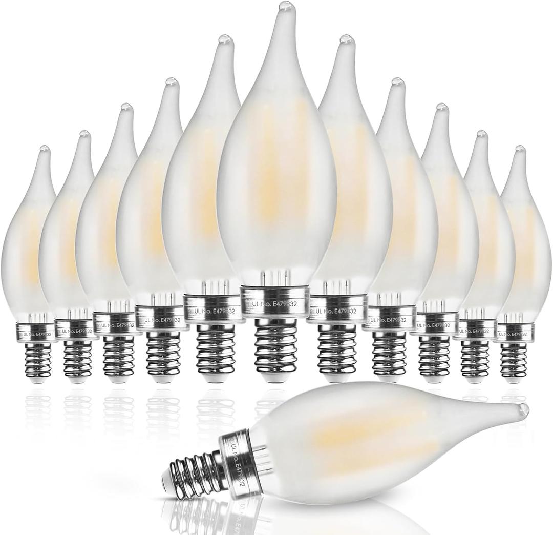 Hizashi LED Frosted Candelabra Light Bulbs, E12 LED Bulb 40W Equivalent, Dimmable 2700K Warm White, Chandelier Light Bulbs, 90+CRI, 450LM, Flame Tip CA10, UL Listed, 12 Pack