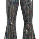 Nawgut Womens Sequin Flare Pant Sparkly High Waisted Leg Bell Bottom Glitter Trousers Night Out Clubwear, Size S