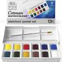 Winsor & Newton Cotman Watercolor Paint Set, Sketchers' Pocket Set, 12 Half Pan w/ Brush