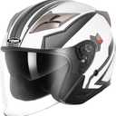 YEMA Open Face Motorcycle Helmets, DOT Approved 3/4 Moped Helmet Dual Visor Quick Release Buckle, Helmets for Adults Motorcycle Men Women Helmets for Moped Scooter Streey (Small)