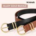VONMELLI 2 Pack Women's Leather Belts for Jeans Dresses Fashion Gold Buckle Ladies Belt (Brown)
