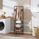 CHOEZON Coat Rack, Freestanding Coat Rack with 3 Shelves, Rolling Garment Rack with Wheels and Hooks, Coat Hanger Stand, Clothes Rack, Hanging Rod, for Entryway, Bedroom, Living Room, Black TYM17BB