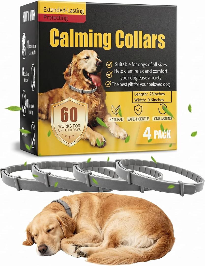 Calming Collar for Dogs 4 Pack,Dog Collar for Anxiety and Stress Relief During Fireworks,Thunderstorms & Separation,60-Day Long-Lasting 25" Adjustable Flexible Calm Collar for All Dog Sizes