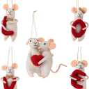 SOFFEE DESIGN Set of 5 Felt Mice Souvenirs Gifts for Wedding, Christmas Hanging Ornaments White Felt Mouse Animal Figurines Tabletop Decor for Anniversary Party Valentine's Day Gift for Women