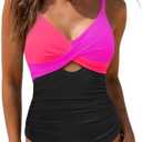 popvil One Piece Swimsuit Women 2025 Tummy Control High Waisted Bathing Suit V Neck Swimwear Cut Out Tie Back Swim Suits Size L