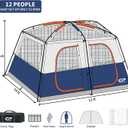 CAMPROS CP 12 Person Cabin Tent, 2 Room Extra Large Straight Wall Camping Tents Waterproof Windproof with Top Rainfly, 6 Large Mesh Windows, Double Layer, Easy Set Up Family Tent