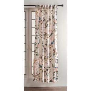 Maison d' Hermine Curtains for living room 100% Cotton 124 inch length One Panel Light Filtering Toile Curtains for Bedroom Windows with rod and loop Pockets Drapes (Savana Jouy Beige, 50"W x 124"L)