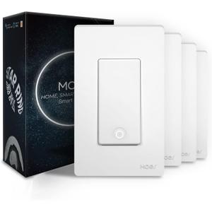 MOES Smart Light Switch, 2.4GHz WiFi Single Pole & 3 Way Wall Switches, Compatible With Alexa and Google Home, Smart Life APP Remote Control, Neutral Wire Required, No Hub Required, White 4 Pack (Medium)