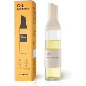 katbite 16oz Glass Olive Oil Dispenser Bottle for Kitchen Cooking - Leakproof Kitchen Essential with Precise Pouring Spout for Salad, Air Fryer, BBQ, Non-Stick Pans, Easy Refill and Use, Light Grey