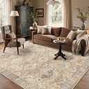 8x10 Area Rug Washable Rug for Living Room Bedroom Non Slip Carpet Yellow | Vintage Print Carpet, Low Pile Lightweight Rugs with Non Slip Backing for Home Office Dining Room