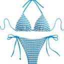 Women's Striped Halter Bathing Suit High Waisted Triangle Colorblock Swimsuit Bikini Set (Blue) S