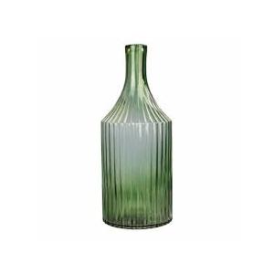 13.8 In Ribbed Glass Vase Green
