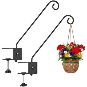 2 Pack Heavy Duty Deck Hook, 17 Inch Railing Hook, 360 Degree Swivel Plant Hanger, Solid Metal Deck Hangers for Hanging Bird Feeders, Wind Chimes, Lanterns and Flower Pots, Black