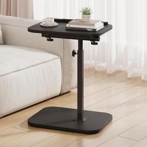 TV Tray Table, Adjustable Height, Flip-Top, Snack Side Table with 360 Swivel and 180 Tilt, C Shaped End Table for Couch, Sofa, Bed, Recliner, Black