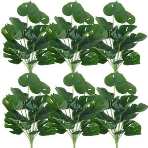 RECUTMS 6 Bundles Fake Plants Artificial Tropical Palm Leaves Tree Faux Monstera Shrubs Green Plant Turtle Leaf Stems UV Resistant Greenery Indoor Outdoor Home Garden Office Bouquet Filler Decor