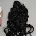 QGZ 20" Wavy Ponytail Extension, Claw Clip Ponytail Hair Extension, Natural Synthetic Hairpiece for Women Daily Use(Black Brown)