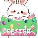Easter Decorations Rabbit Wall Hanging Sign with Carrot & Eggs | "Happy Easter" Wooden Door Plaque for Indoor & Outdoor Spring Festive Dcor