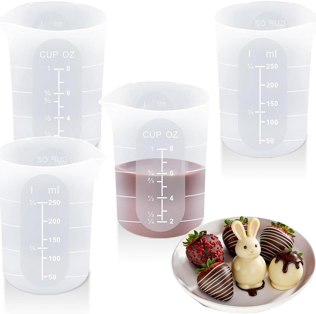 Silicone Measuring Cups - Measuring Cup Set for Melting Chocolate,Silicone Baking Cups Food Grade Material, Four Scales (1CUP-4PC)