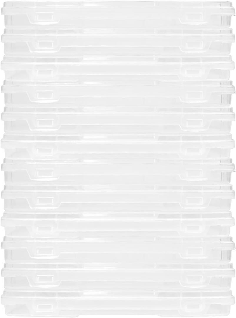 novelinks Thin 11" x 10" Plastic Game Storage Cases,Portable Paper Organizer with Built-in Handle,Clear Craft Organizers Box,Stackable Storage Containers for Documents,Sewing,Art Supplies,12 Pack