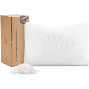 AM AEROMAX Shredded Memory Foam Bed Pillow - Customizable Queen Size Design - Ideal for Back, Side, and Stomach Sleepers with Adjustable Firmness