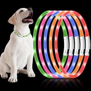 Weewooday 5 Pcs Light up Dog Collars Silicone LED Lighted Dog Collar for Night Walking Rechargeable Glow in The Dark Puppy Safety Necklaces with 3 Glowing Modes for Small Medium Large Puppies