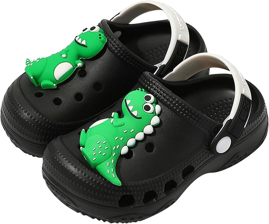 Toddler Clogs Boys Girls Kids Dinosaur Garden Shoes Slip on Sandals Slides Water Summer Shoes for Outdoor Beach Pool (5-6 Toddler, Pureblack)