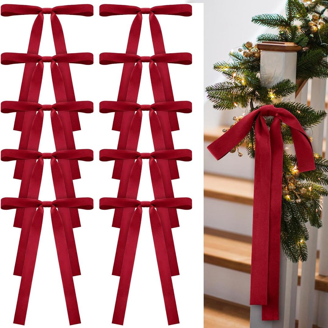 24 Pcs Velvet Bows Christmas Tree Ornaments Vintage Double Faced Velvet Ribbon Bows for Tree Garland Wreath Indoor Outdoor Xmas(9 x 13 Inch, Width of 1",Burgundy)