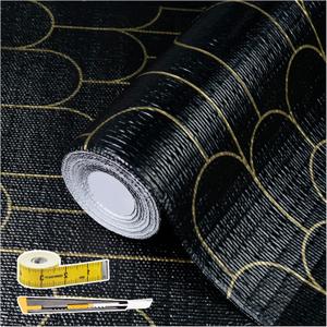 Shelf Liners for Kitchen Cabinets Drawer Liner 12in x 20FT Non Adhesive Black Gold Line Thickened Refrigerator Shelf Liner Paper Strong Easy to Clean for Tool Box with Knife and Tape Measure