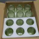 Hobnail Drinking Glasses Set of 12 Count, Vintage Glassware, Old Fashioned Glasses, 6 Highball Bubble Drinking Cups 14.5 oz, 6 Rocks Cups 10 oz with 6 Silicone Coasters, Green