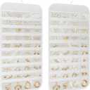 1 Pack Hanging Jewelry Organizer 80-Pocket Dual-sided Jewelry Storage for Earring Necklace Bracelet Ring Travel Holder, White
