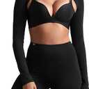 Hiball Workout Bolero Shrug Crop Top Long Sleeve Women, Sports Shrug Cropped Shirts, Cooling Shawl Arm Sleeves, Black, Size L
