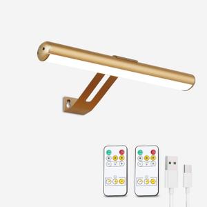 Rechargeable Picture Light, Cordless Picture Light for Paintings with 2 Remotes, Metal Picture Frame Light with 16 LEDs Head, 3Modes, 300LM Dartboard Light with Timer for Display, Art-Gold
