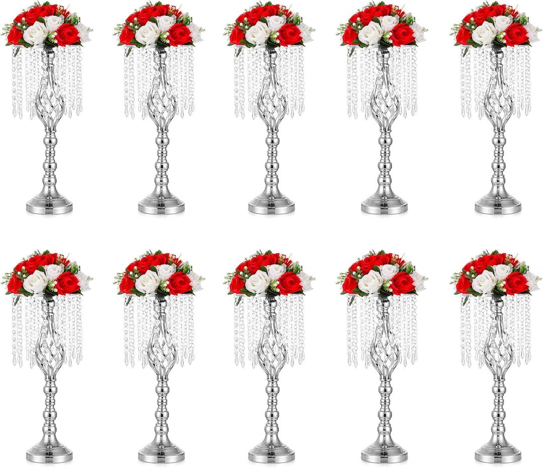 Silver Vases Sets for Table: 19.3in Wedding Centerpiece, Set of 10