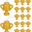Meanplan 15 Pieces Race Car Trophy Cups with Straws Bulk for Kids 10 oz Reusable Trophy Cups Golden Race Car Cups Creative Party Cups Bulk for Car Birthday Party Favors Decorations and Supplies