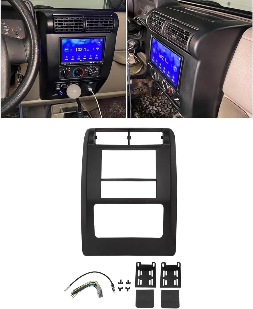 HECASA Double Din Dash Kit W/Wiring Harness Compatible with 2003-2006 Jeep Wrangler TJ Radio Dash Bezel