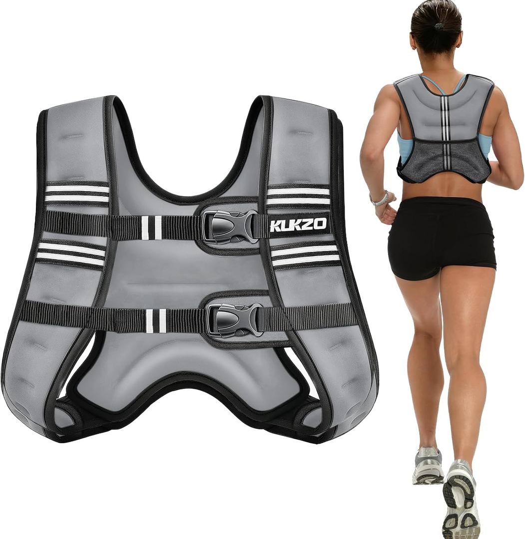 KUKZO Weighted Vest for Women Men 16LB Body Weight Vest with Reflective Stripes for Running,Walking,Workout,Strength Training,Weight Loss