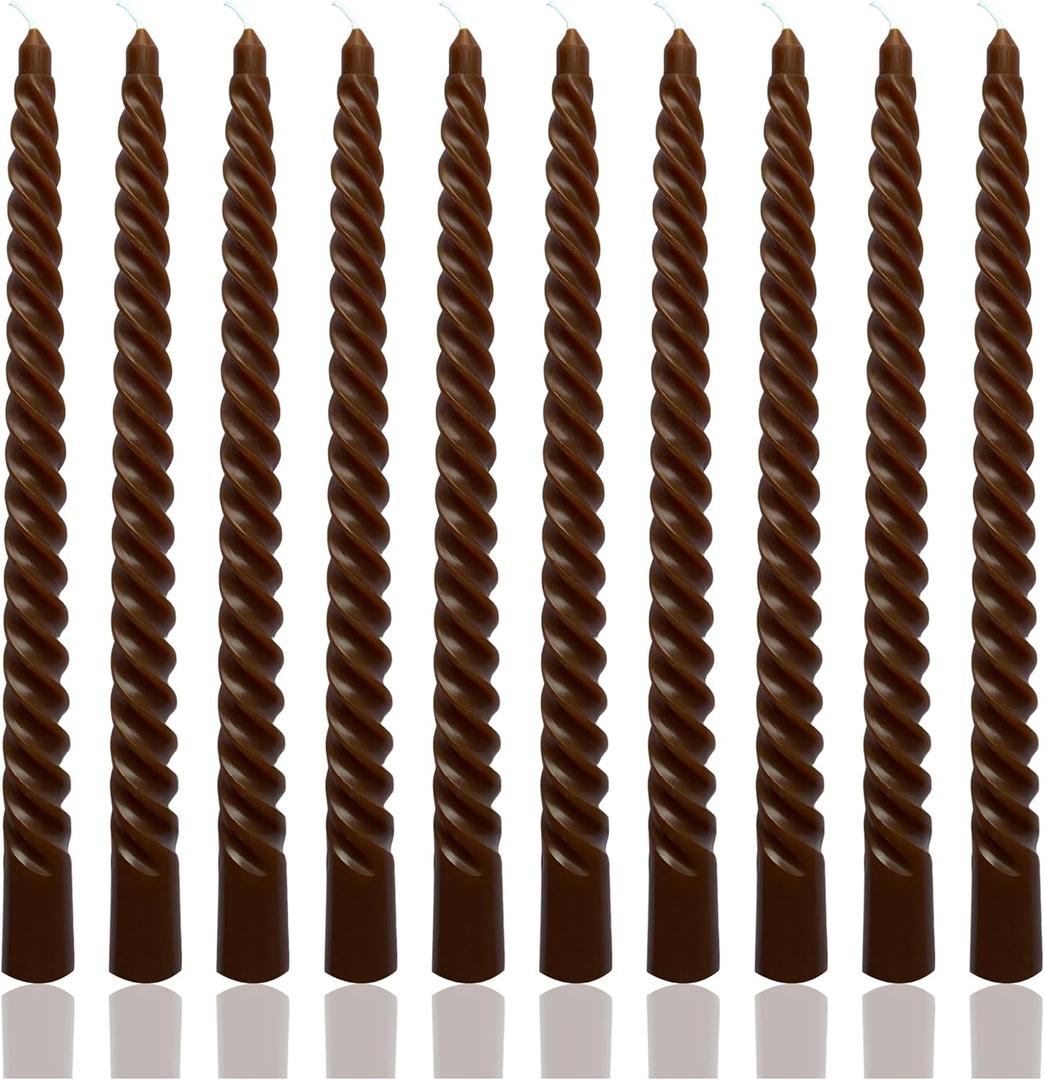 10 Inch Chocolate Brown Taper Candle Set, 10 Pack Elegant Unscented Dripless Candlesticks for Family Dinner Parties Home Decoration Picnic
