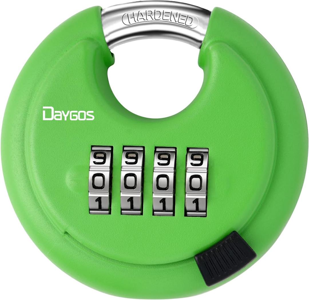 DAYGOS Combination Disc Padlocks for Outdoor - Heavy Duty 4 Digit Code Lock, Combo Discus Lock for Storage Unit,Gate,Fence,Trailer(3/8-in Shackle,1PCS,Green)
