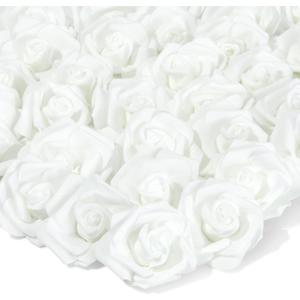 Juvale White Artificial Roses - 100-Pack, 3in Diameter - Realistic Foam Faux Flowers for Wedding Decor & Centerpiece Table Decorations