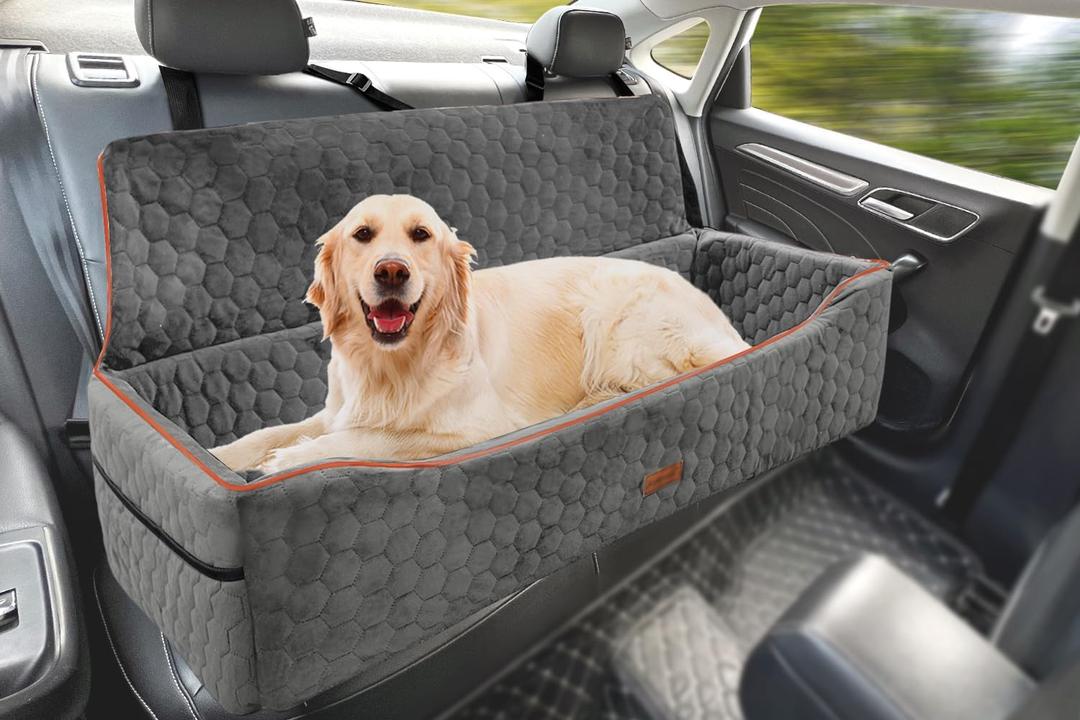 Dog Car Seat for Large Dog Under 100LBS,Pet Booster Back Seat Removable Washable Pet Travel Safety with Safety Tethers & Storage Pocket (Gray)