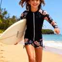 Funnycokid Girls Swimsuit 3 Pieces Zip Rash Guard Bathing Suits Set Kids Bikini Boyshort Summer Swimwear 10Y