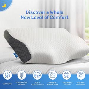 Derila Cervical Queen Size Pillow for Sleeping - Ergonomic Neck Support Pillow for Neck & Shoulder Pain Relief - Side, Back, Stomach Sleepers - Contour Best Bed Anti-Snoring Pillows for Sleeping