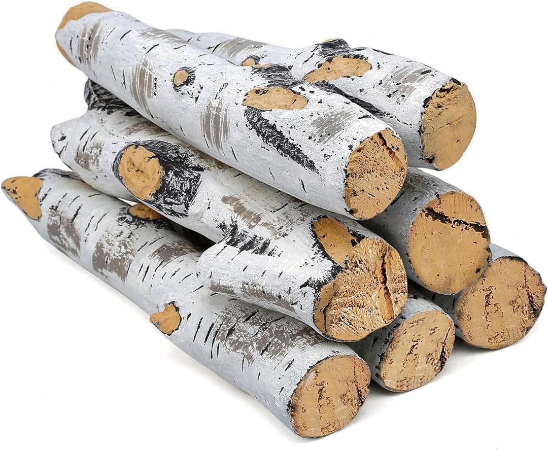 QuliMetal 7PCS Ceramic Birch Gas Fireplace Log  Realistic White Birch Logs for Indoor and Outdoor Fireplaces & Fire Pits, Ventless, Propane, Natural Gas, Electric, Gel  Decorative Ceramic Logs Set