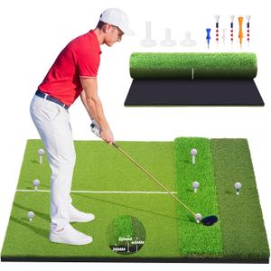 5x4ft Extra Large Golf Hitting Mat, 26mm Thick Tri-Turf Golf Practice Mat for Indoor Outdoor Training, 3-in-1 Professional Golf Turf for Driving, Chipping & Swinging, Gifts for Him Men Women, 5x4ft Tri-Turf Sized