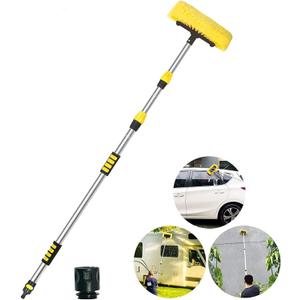 Buyplus 5-12 Foot (20 ft Reach) Car Wash Brush with 12-Inch Soft Bristle, On/Off Switch Telescopic Car Truck Boat Washing Brush with Hose Attachment for Cleaning RVs, House Siding, Floors and More!