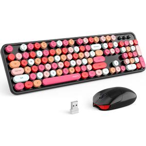 MOFII Wireless Keyboard and Mouse Combo, 2.4GHz Retro Full Size Typewriter Keyboard with Number Pad & Wireless Mouse for Laptop, PC, Desktop, Mac, Windows - Black Colorful (Black Colorful-B)