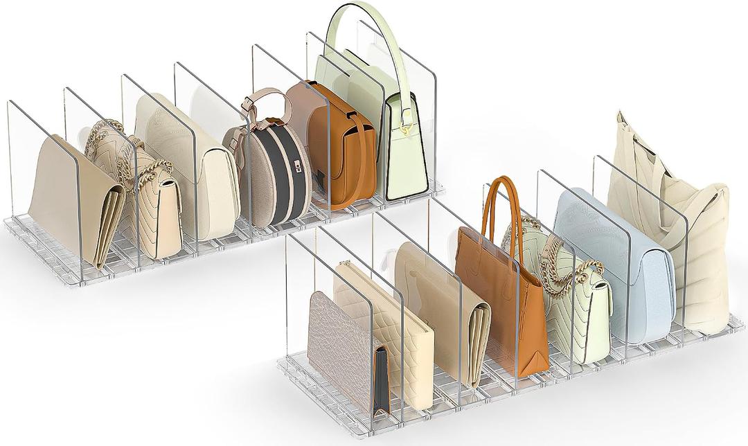 SortNStore Bag & Purse Organizer for Closet: Adjustable Clear Handbag Storage Shelf - Plastic Clutch Dividers for Closet Organizers and Storage - Keep Carteras & Pocketbook Upright