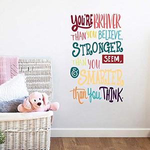 Pack of 5, Colorful Inspirational Quote Wall Decal-You’re Braver Than You Believe,Stronger Than You Seem,Smarter Than You Think, Positive Quote Sticker for Kids Room Nursery,Classroom Decor