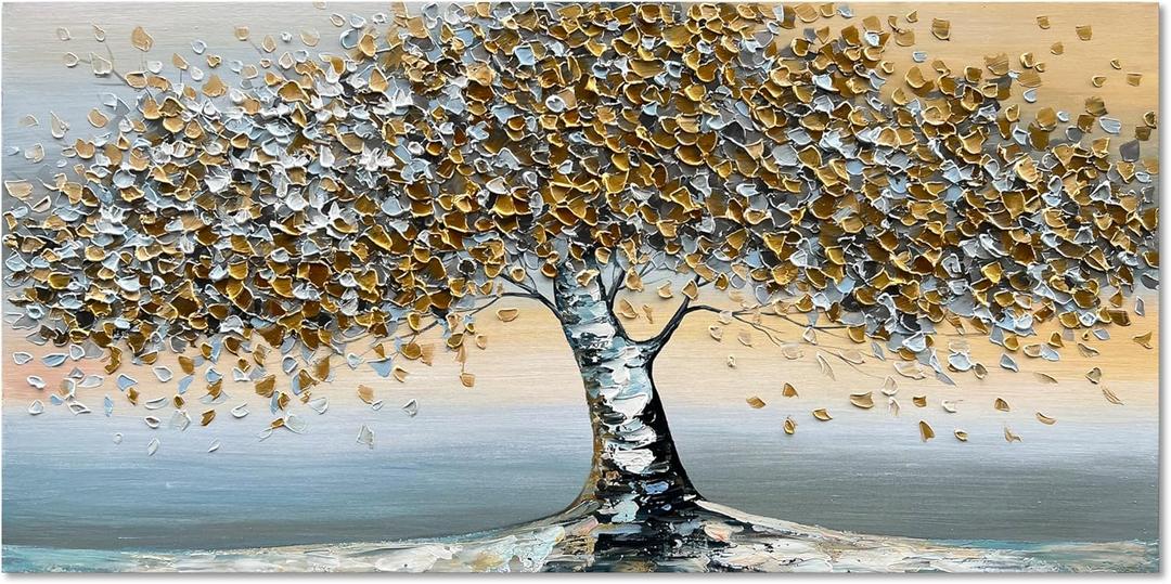 Art Hand-Painted Modern Abstract Art Oil Painting Flower Tree Canvas Painter House Wall Art Deco 24x48 inches (Dn190)