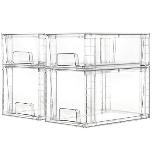 Vtopmart 2 Pack Clear Stackable Storage Drawers,Easy to Assemble Bathroom Organizers and Storage with handles,Plastic Drawers for Kitchen Pantry,Cabinet,Under Sink Organization